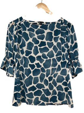 Ann Taylor Blue and Cream Giraffe print Blouse SP